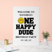 Retro One Happy Dude Smile Face Boy 1st Birthday Acrylschild (Hochzeit)