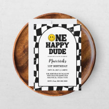 Retro One Happy Dude Smile Face Boy 1st Birthday