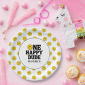 Retro One Happy Dude Smile Face Boy 1st Birthday Pappteller (Party)