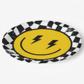 Retro One Happy Dude Smile Face Boy 1st Birthday Pappteller (Schrägansicht)