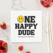 Retro One Happy Dude Smile Face Boy 1st Birthday Serviette (Beispiel)