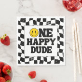Retro One Happy Dude Smile Face Boy 1st Birthday Serviette (Beispiel)