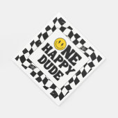 Retro One Happy Dude Smile Face Boy 1st Birthday Serviette (Ecke)