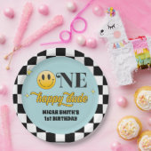 Retro One Happy Typ Birthday Paper Plate Pappteller (Party)