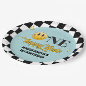 Retro One Happy Typ Birthday Paper Plate Pappteller (Schrägansicht)