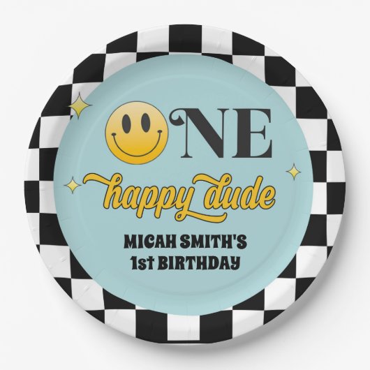 Retro One Happy Typ Birthday Paper Plate Pappteller (Vorderseite)