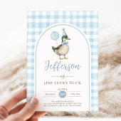 Retro One Lucky Duck Blue Balloon Junge 1. Geburts Einladung