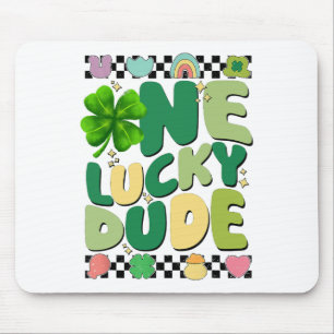 Retro One Lucky Dude St. Patricks Day Shamrock Glü Mousepad