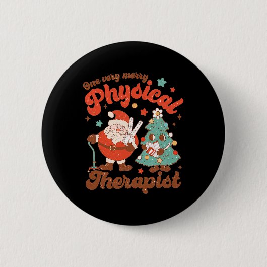 Retro One Sehr fröhlicher Physiotherapeut Weihnach Button (Vorderseite)