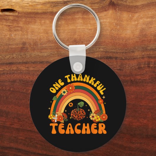 Retro One Thanker Teacher Erntedank Fall Mens Schlüsselanhänger (Vorderseite)