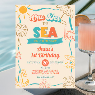 Retro Oneder am Meer erster Geburtstag Einladung
