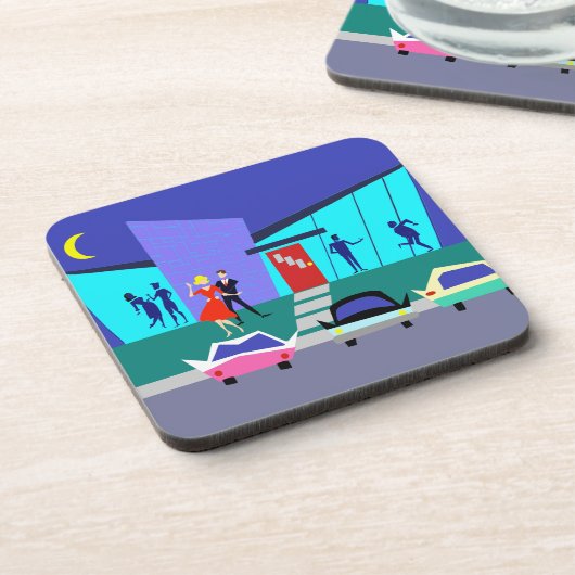 Retro Open House Party Kunststoff-Untersetzer Getränkeuntersetzer (Linke Seite)