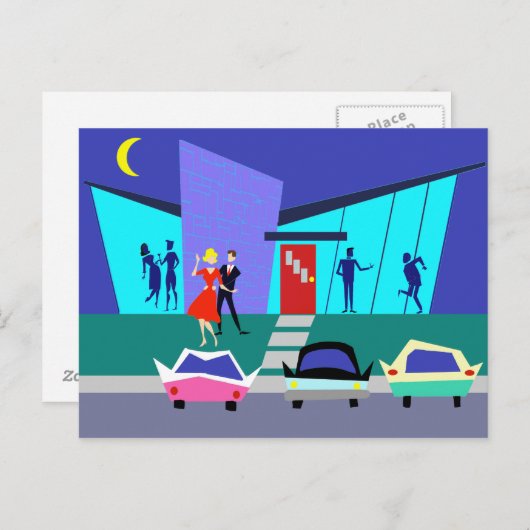 Retro Open House Party Postkarte (Vorne/Hinten)