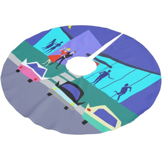 Retro Open House Party Weihnachtsbaumrock Polyester Weihnachtsbaumdecke (Schrägansicht)