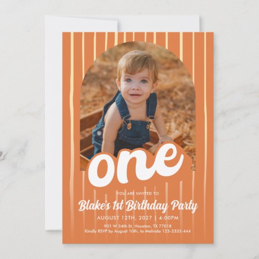 Retro Orange 1. Geburtstag Einladung (Vorderseite)