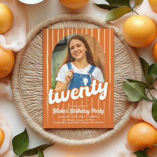 Retro Orange 20th Birthday Einladung