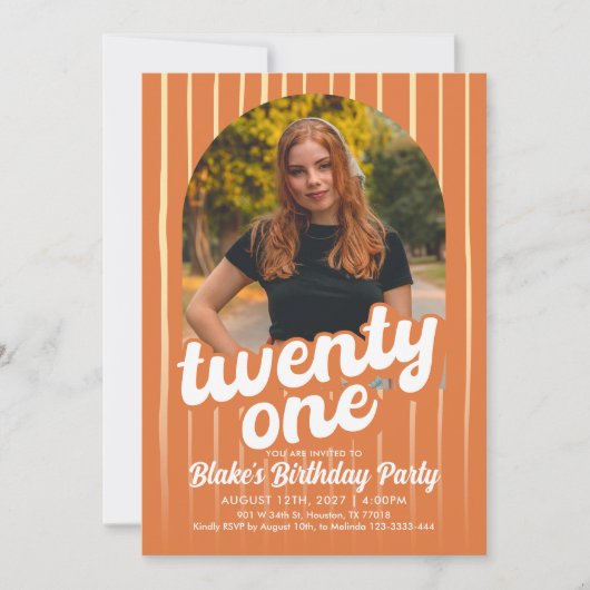 Retro Orange 21. Geburtstag Einladung (Vorderseite)