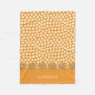 Retro Orange 70er Jahre Vintage Blumenmuster Fleecedecke