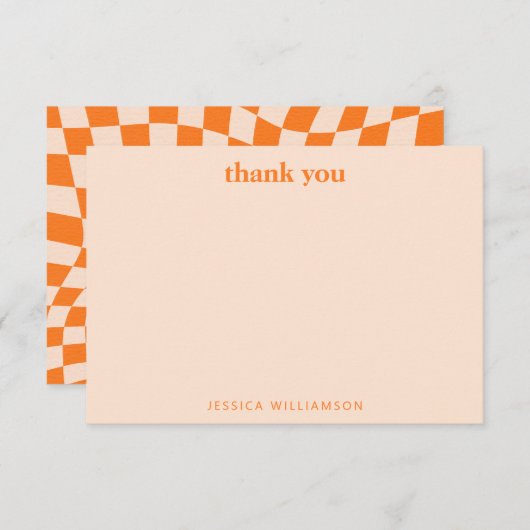 Retro Orange Abstract Check Personalized Shower Dankeskarte (Vorne/Hinten)