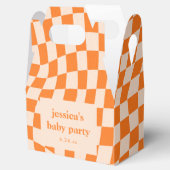 Retro Orange Abstract Checkerboard Baby Shower Geschenkschachtel (Geöffnet)