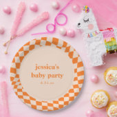 Retro Orange Abstract Checkerboard Baby Shower Pappteller (Party)