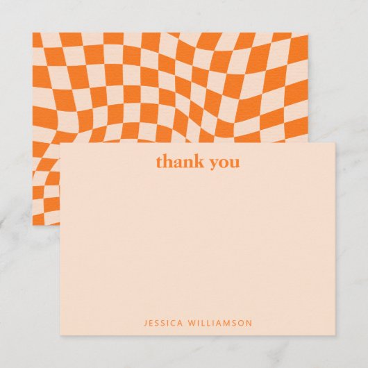 Retro-Orange-Abstract-Karo-Personalisierte-Dusche Dankeskarte (Vorne/Hinten)