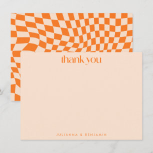 Retro-Orange-Abstract- Schachbrett-Hochzeit indivi Dankeskarte