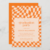 Retro Orange Abstrakt Checkerboard Abschluss Einladung (Vorne/Hinten)