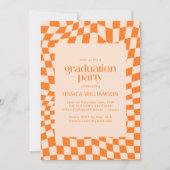 Retro Orange Abstrakt Checkerboard Abschluss Einladung (Vorderseite)