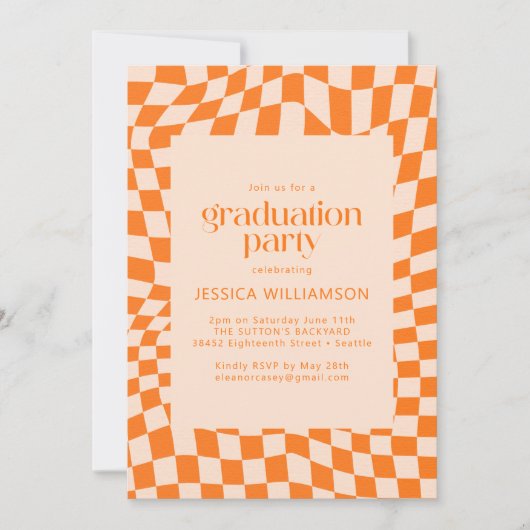 Retro Orange Abstrakt Checkerboard Abschluss Einladung (Vorderseite)