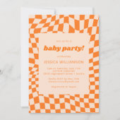 Retro Orange Abstrakt Checkerboard Baby Party Einladung (Vorderseite)