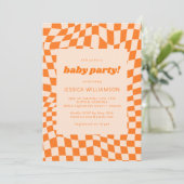 Retro Orange Abstrakt Checkerboard Baby Party Einladung (Stehend Vorderseite)
