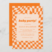 Retro Orange Abstrakt Checkerboard Baby Party Einladung (Vorne/Hinten)