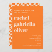 Retro Orange Abstrakt Checkerboard Bat Mitzvah Einladung (Vorne/Hinten)