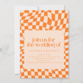 Retro Orange Abstrakt Checkerboard Wedding Website Einladung (Vorderseite)