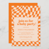 Retro Orange Abstrakt Geometric Schachbrett Baby Einladung (Vorne/Hinten)