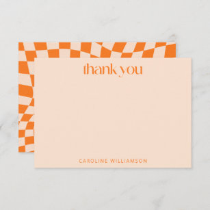 Retro Orange Abstrakte Checkerboard Personalisiert Dankeskarte
