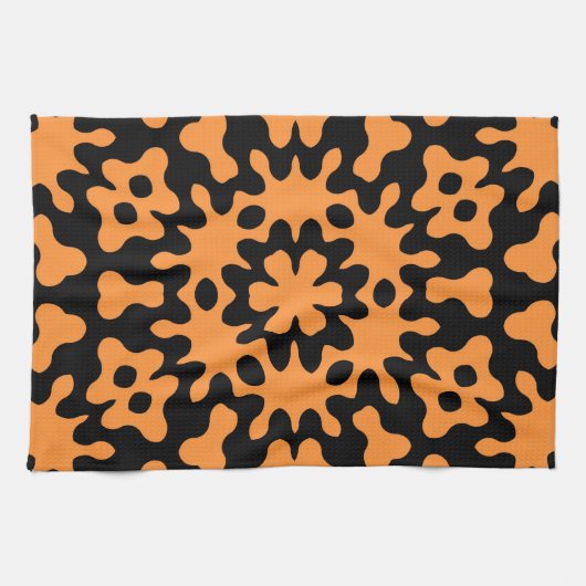 Retro Orange Abstrakte florale Kunst Geschirrtuch (Horizontal)