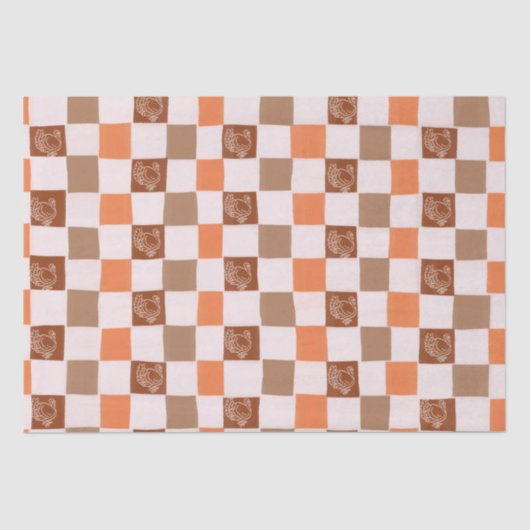 Retro orange and brown Turkey Checkered Seidenpapier (Vorderseite)