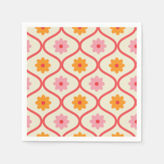 Retro Orange and Pink flowers on Ogee Pattern  Serviette