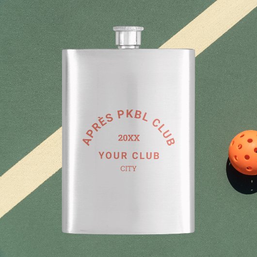 Retro Orange Après PKBL Wappen Pickleball Flachmann