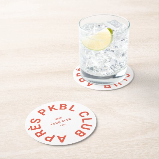 Retro Orange Après PKBL Wappen Pickleball Runder Pappuntersetzer (Vor Ort)