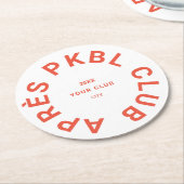 Retro Orange Après PKBL Wappen Pickleball Runder Pappuntersetzer (Angewinkelt)