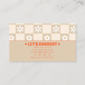 Retro Orange Beige Checkered Groovy Floral Boho  Visitenkarte (Rückseite)