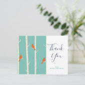 Retro Orange Birds on Birch Tree Vielen Dank Postkarte (Stehend Vorderseite)