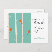 Retro Orange Birds on Birch Tree Vielen Dank Postkarte (Vorne/Hinten)