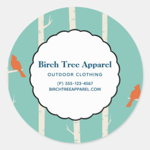 Retro Orange Birds on Birch Trees Business Runder Aufkleber