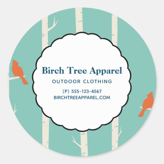 Retro Orange Birds on Birch Trees Business Runder Aufkleber (Vorderseite)
