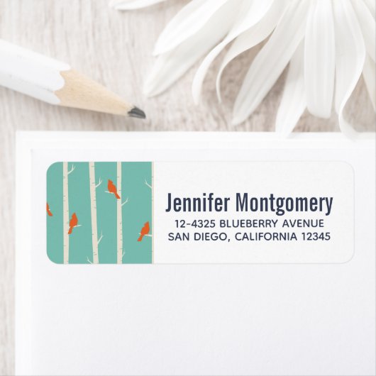 Retro Orange Birds on Birch Trees Illustration (Insitu)