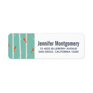 Retro Orange Birds on Birch Trees Illustration